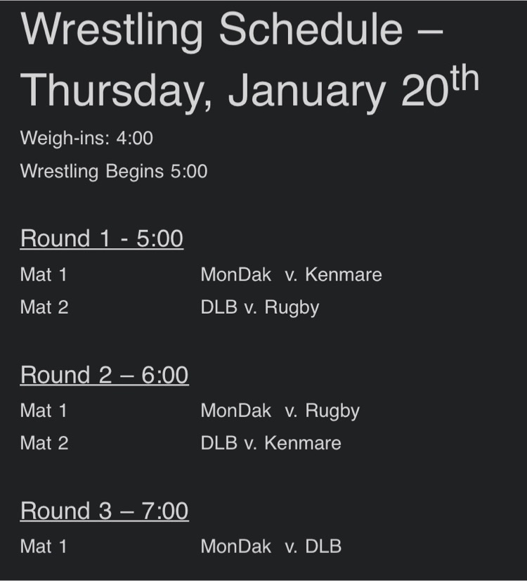 wrestling Schedule 1/20